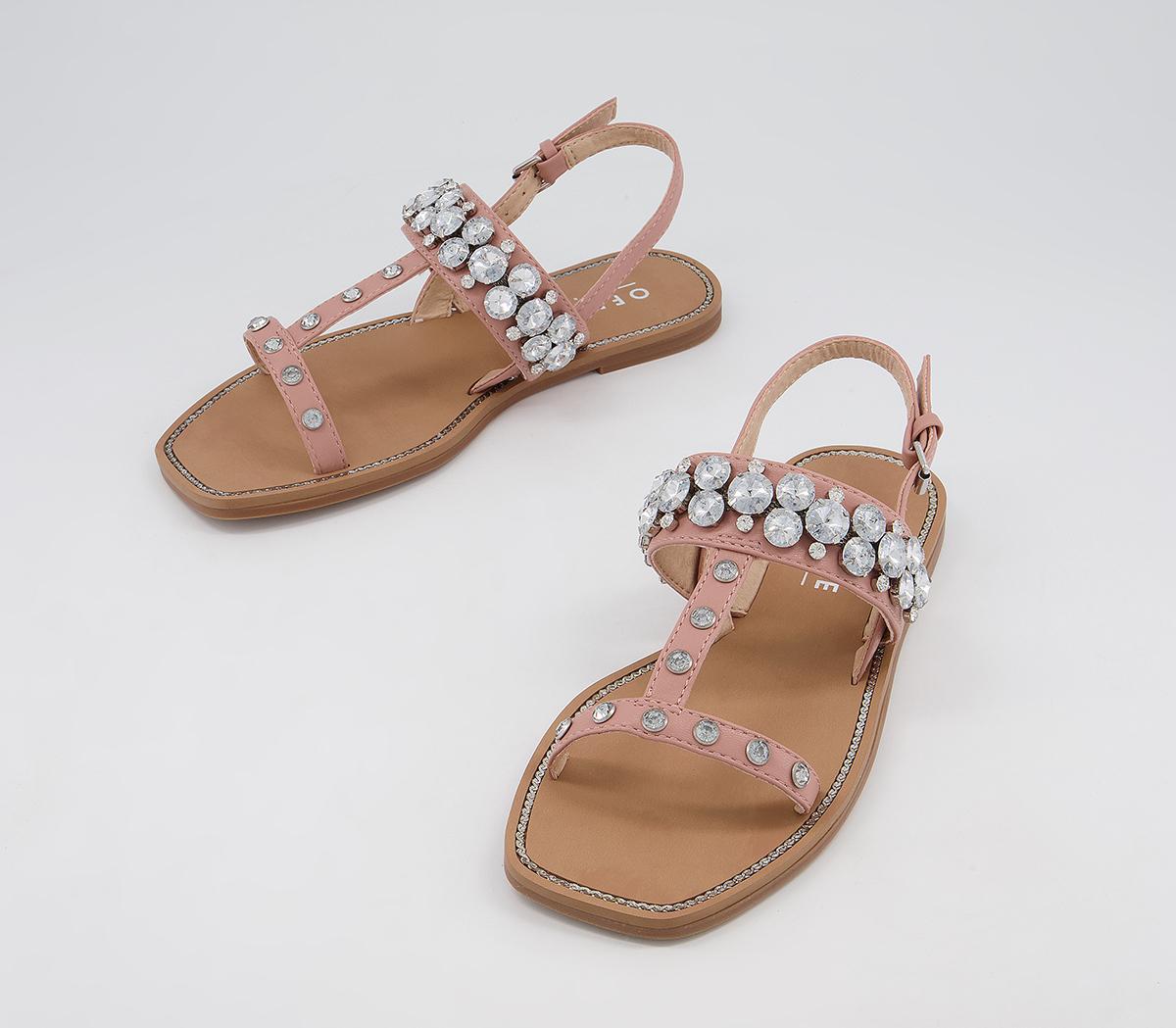 Office Seemly Two Part T-Bar Sandals Office Seemly Two Part T-Bar Sandals Nude Embellished