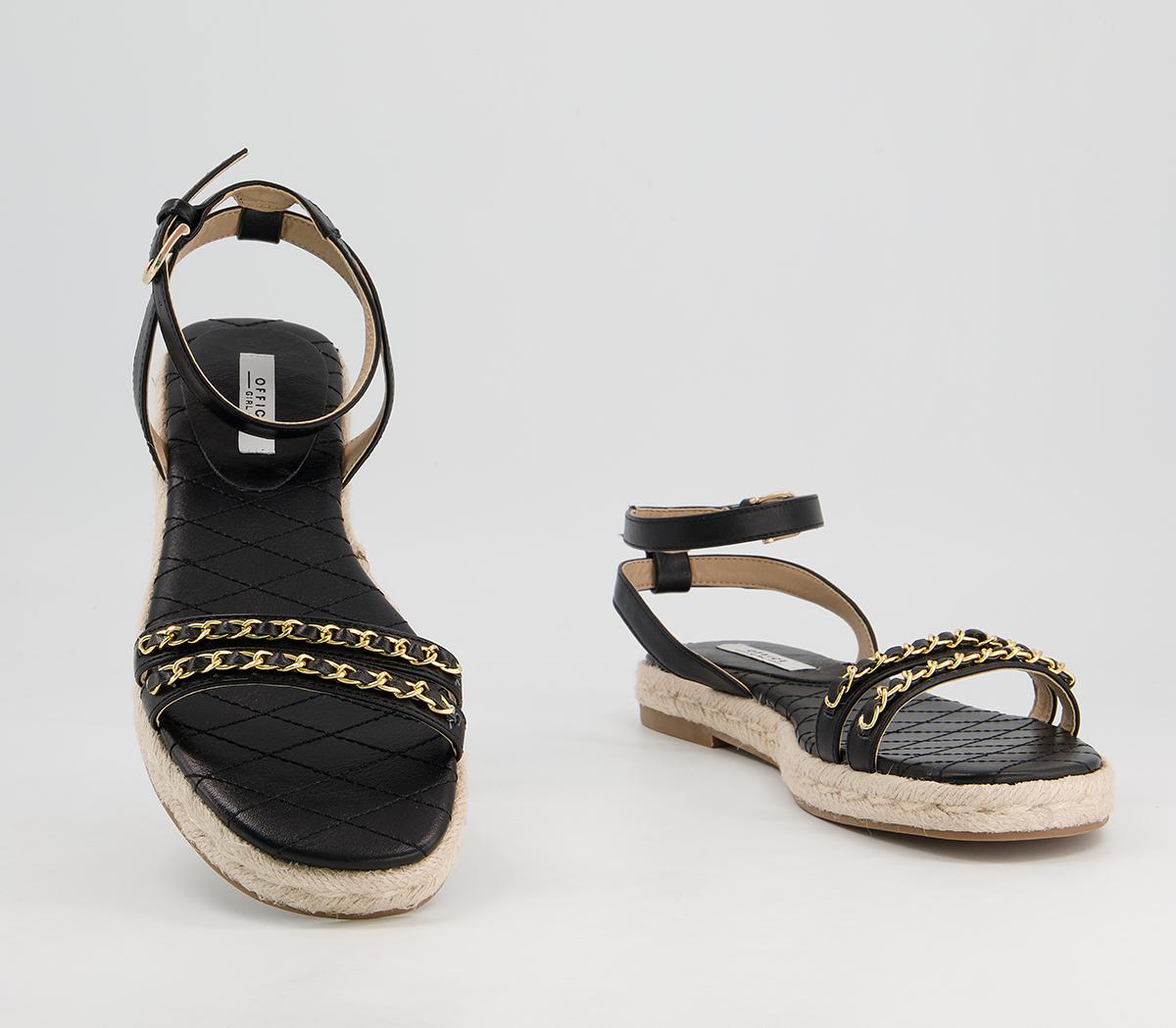 Office Selective Two Part Espadrille Sandals Office Selective Two Part Espadrille Sandals Black Gold Chain