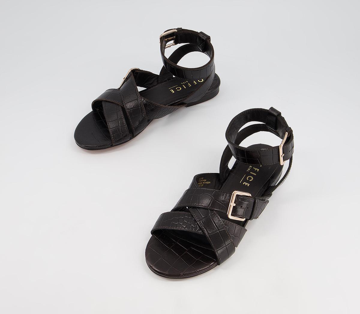 Office Superior Ankle Strap Sandals Office Superior Ankle Strap Sandals Chocolate Croc Leather