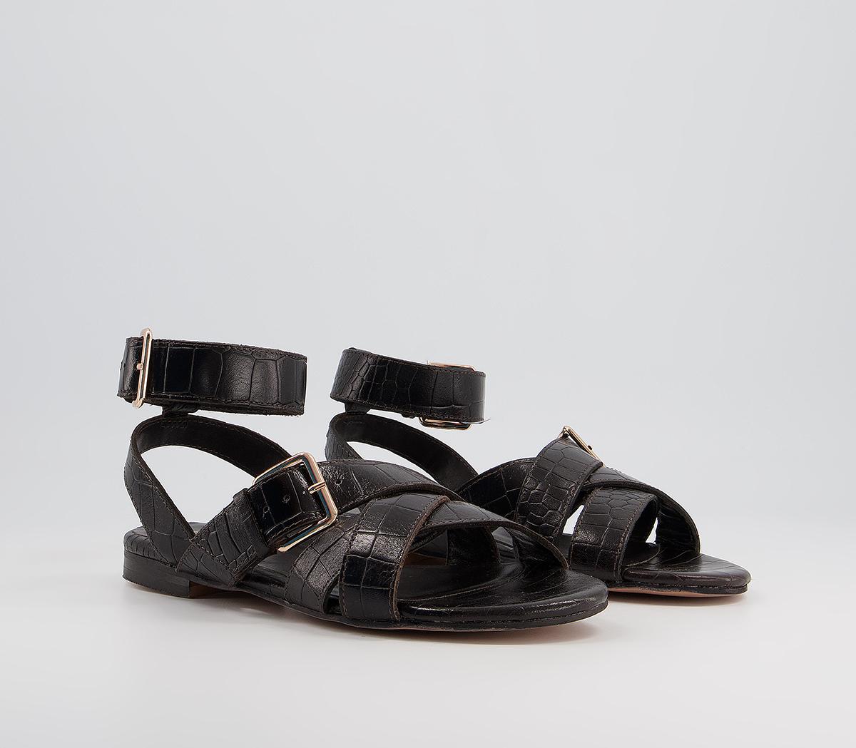 Office Superior Ankle Strap Sandals Office Superior Ankle Strap Sandals Chocolate Croc Leather