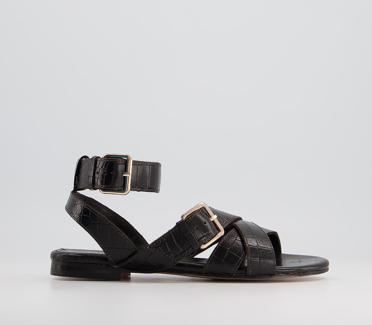 Office Superior Ankle Strap Sandals Office Superior Ankle Strap Sandals Chocolate Croc Leather