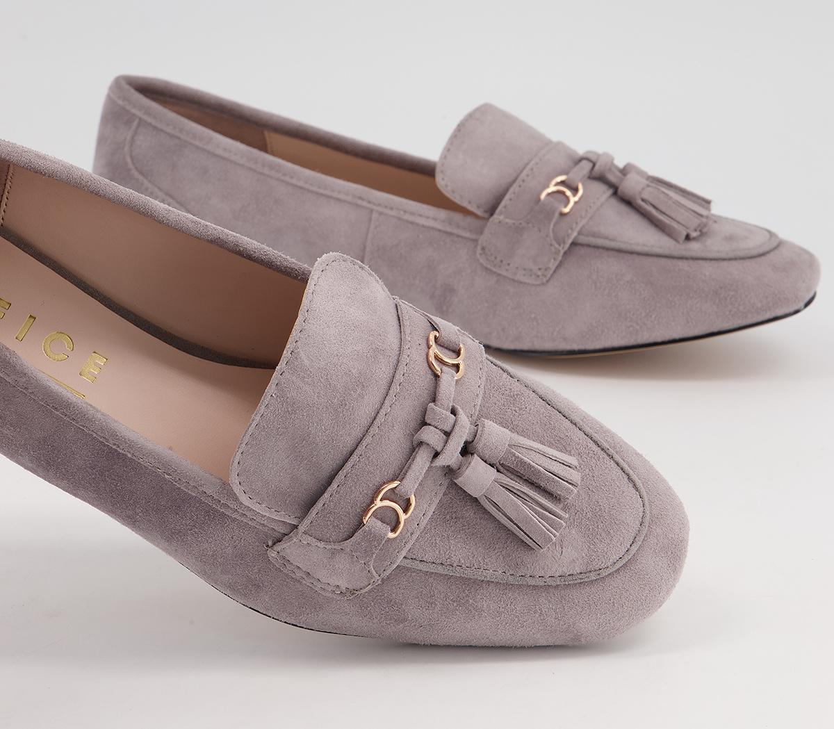 OFFICE Funded Tassel Loafers Grey Suede - Office Girl