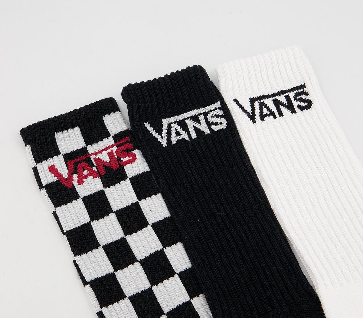 Vans Classic Crew Socks 3 Pack Black Checkerboard - Socks