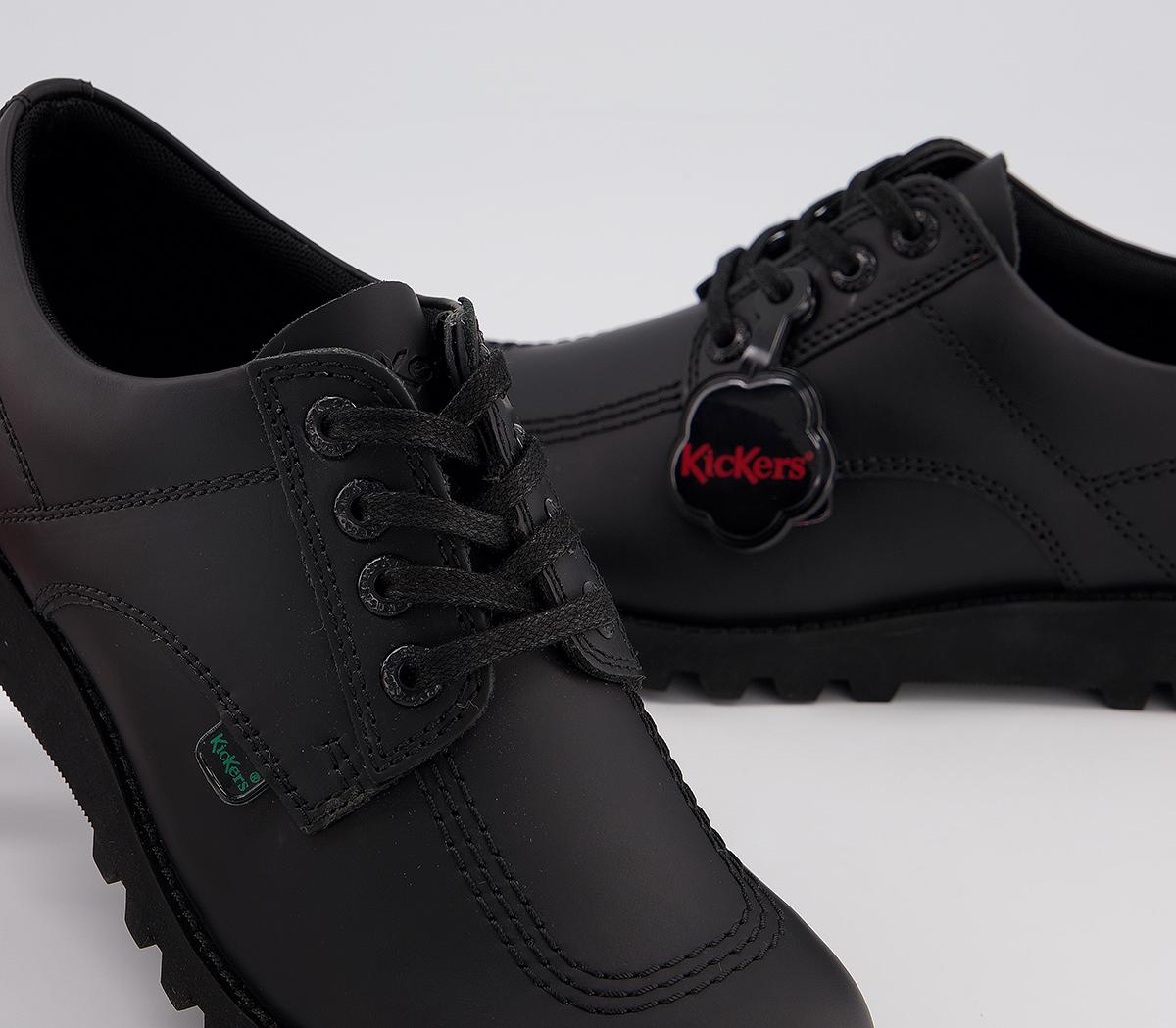 KickersKick Lo Leather Youth ShoesBlack Leather