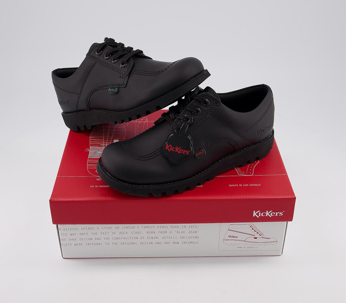 KickersKick Lo Leather Youth ShoesBlack Leather