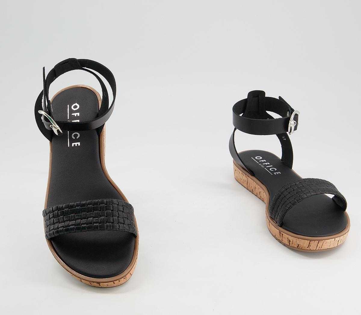 OFFICE Sympathy Cork Sole Sandals Black Leather Woven - Women’s Sandals