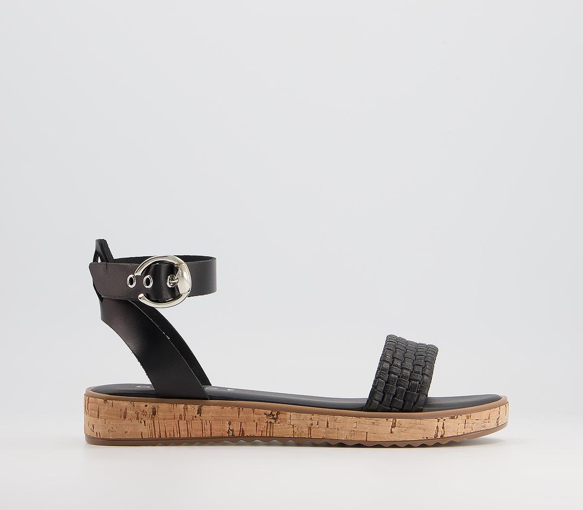 OFFICE Sympathy Cork Sole Sandals Black Leather Woven Women’s Sandals