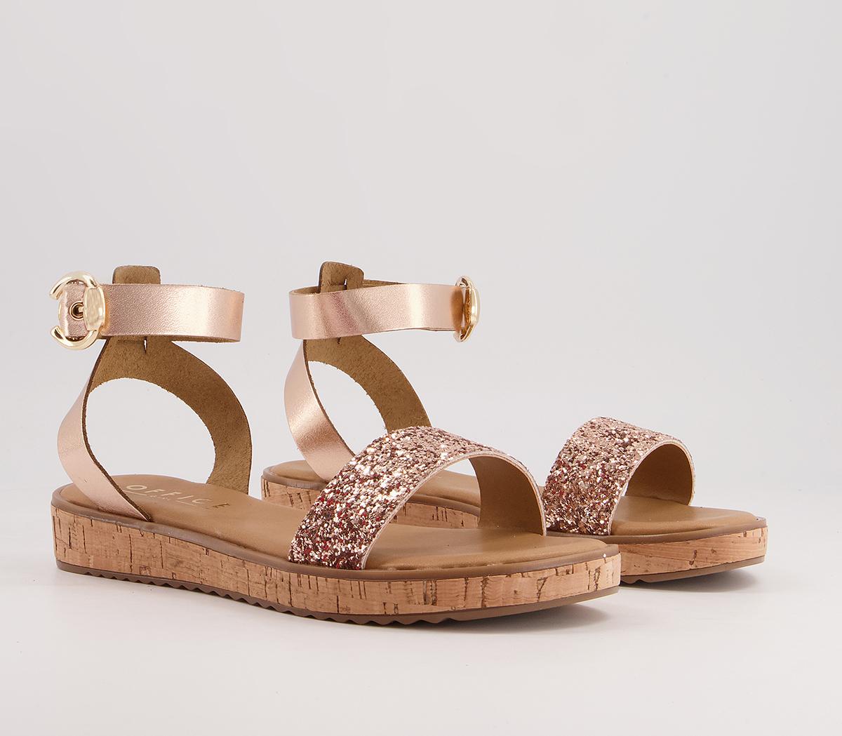 OFFICE Sympathy Cork Sole Sandals Rose Gold Leather Women’s Sandals