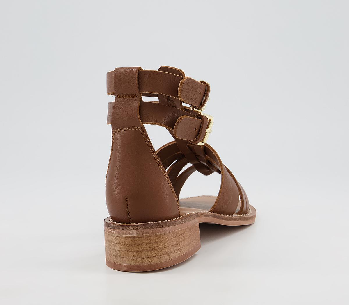 Office Spectrum Buckle Gladiator Sandals Brown Leather - Office Girl