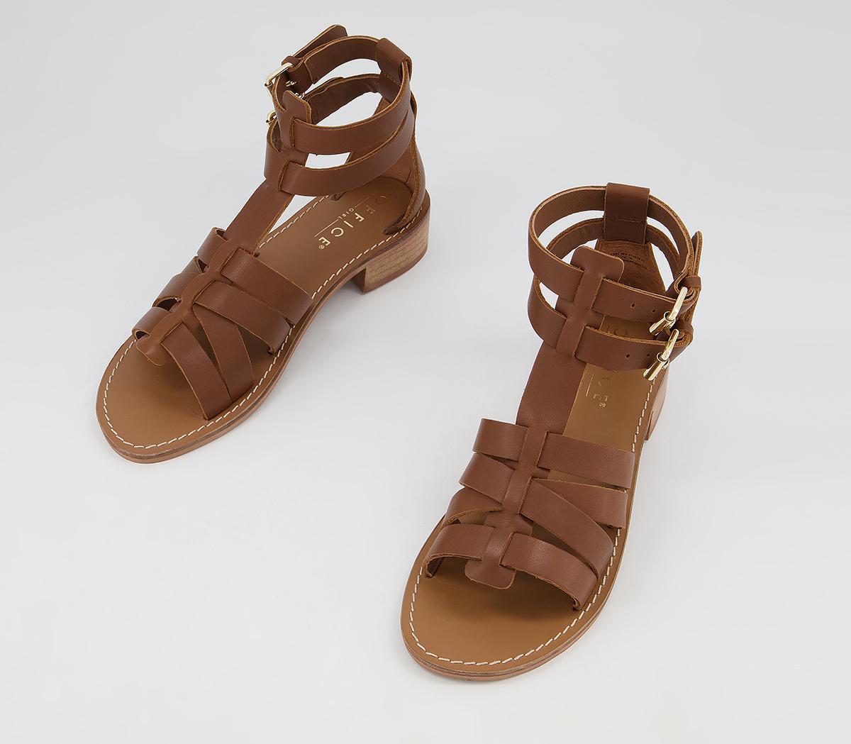 OFFICE Spectrum Buckle Gladiator Sandals Brown Leather - OFFICE Girl
