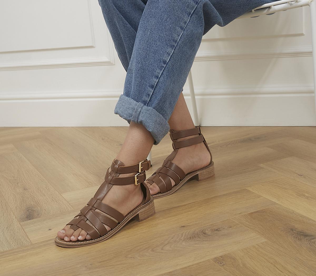 Office sancha gladiator buckle flat sandals in tan | ASOS