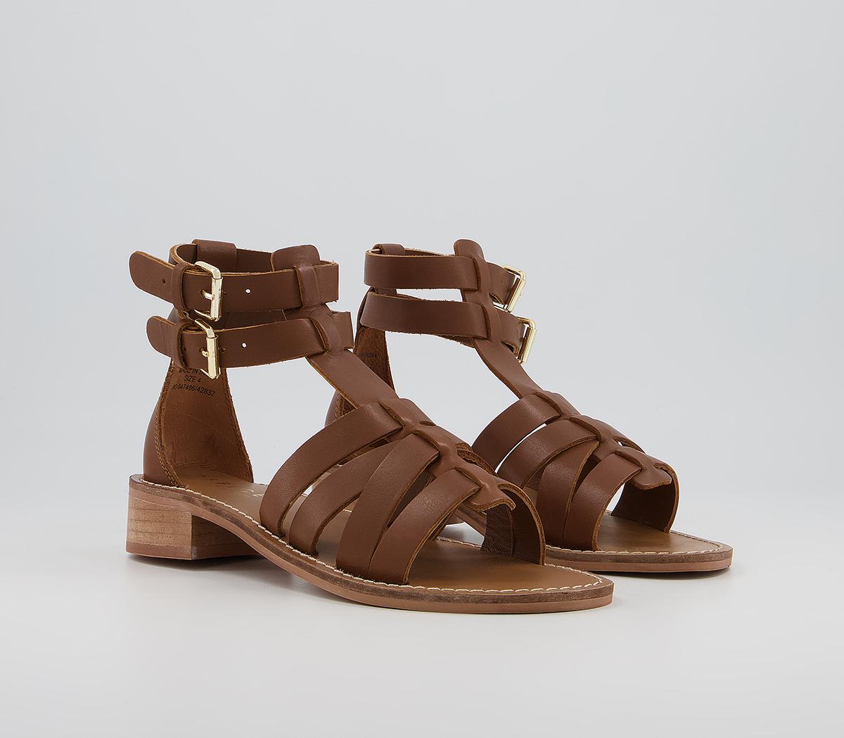 OFFICE Spectrum Buckle Gladiator Sandals Brown Leather - OFFICE Girl