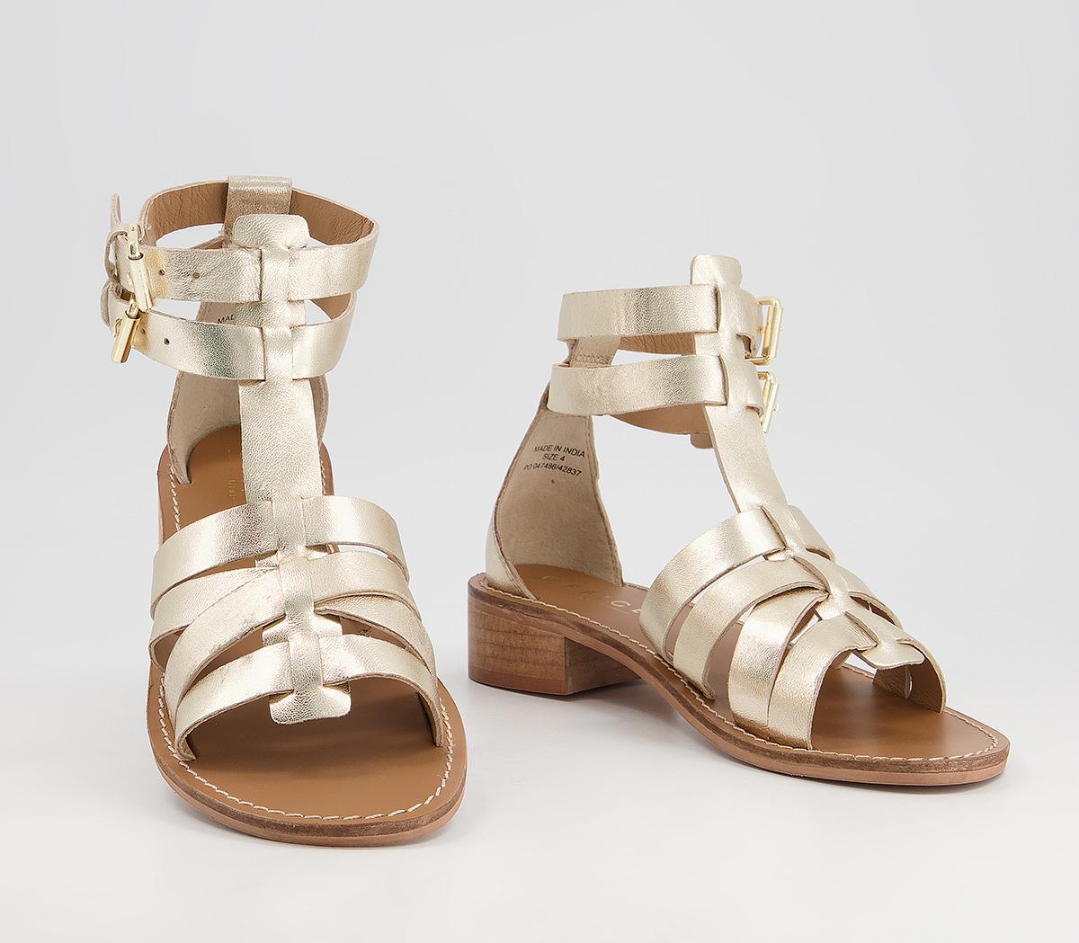 OFFICE Spectrum Buckle Gladiator Sandals Gold Leather Women's