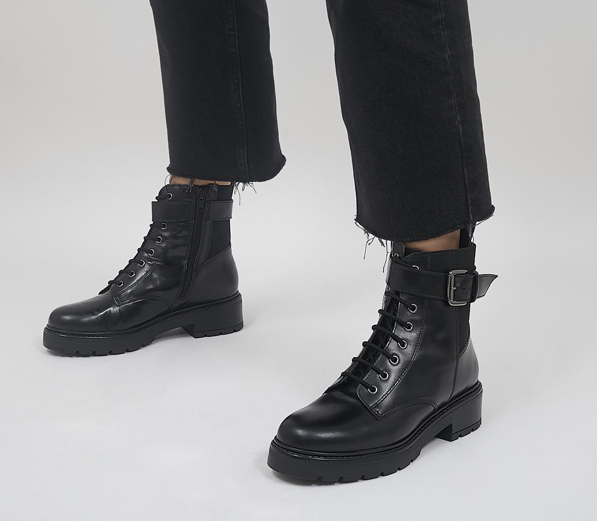 OFFICEArlette Buckle Lace Up BootsBlack Leather
