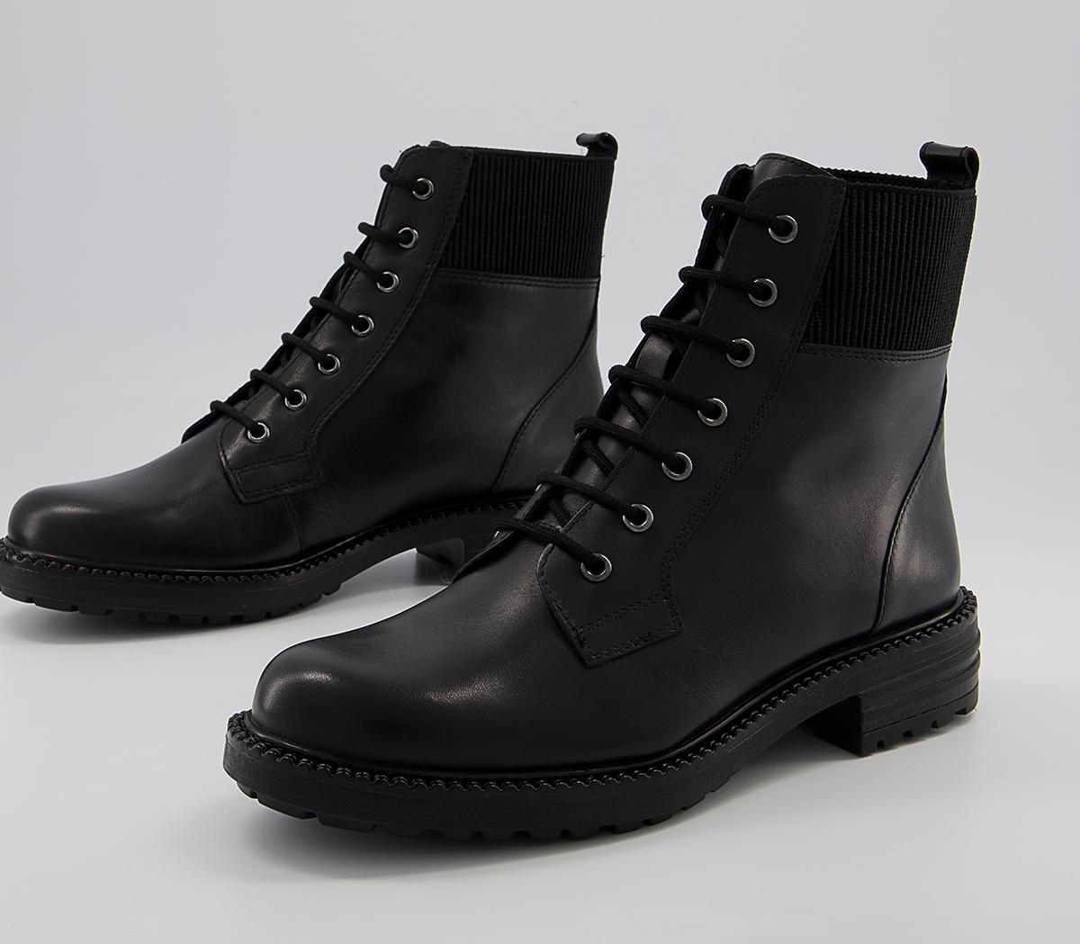 Office Aoife Elasticated Cuff Lace Up Boots Office Aoife Elasticated Cuff Lace Up Boots Black Leather
