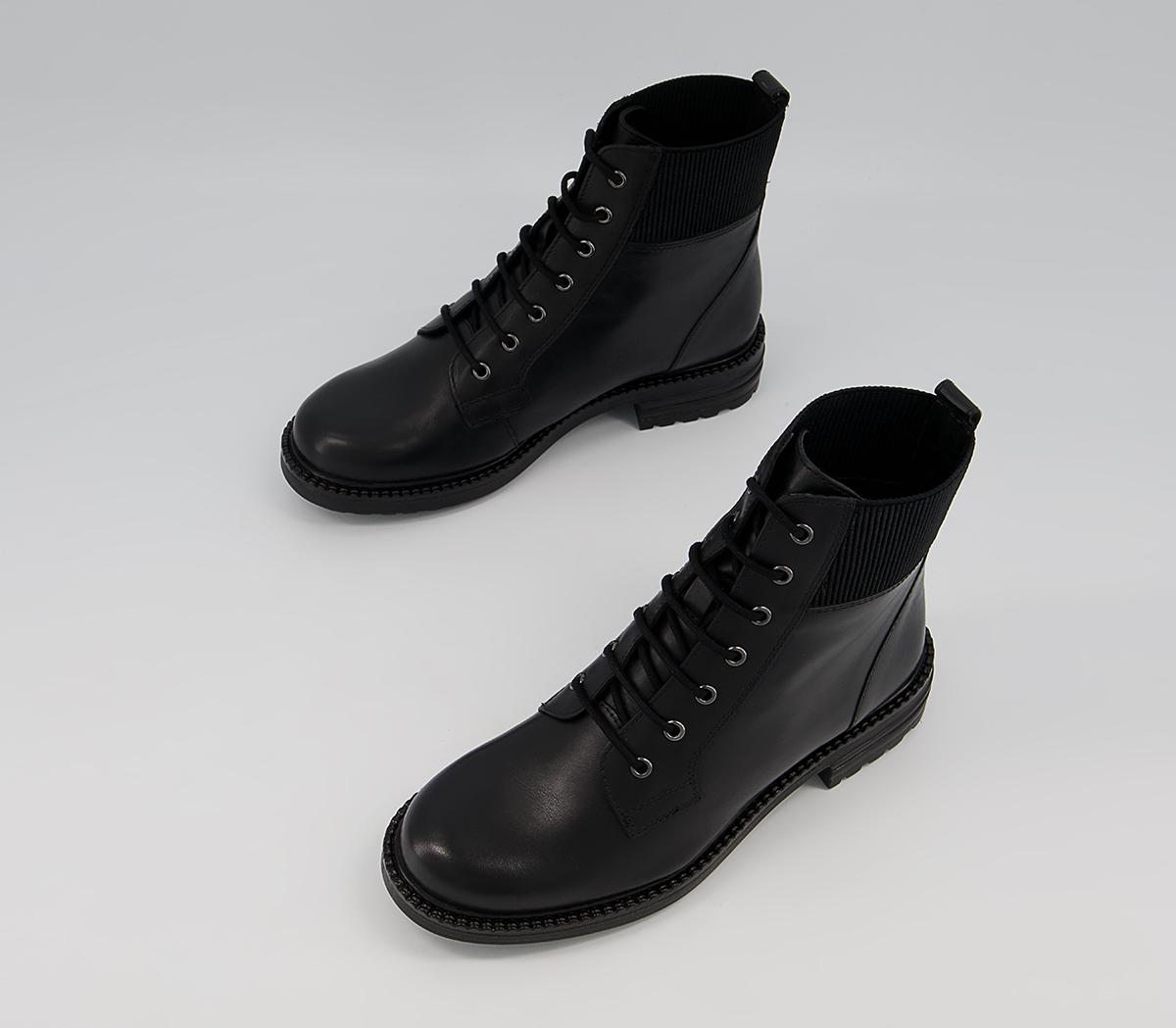 Office Aoife Elasticated Cuff Lace Up Boots Office Aoife Elasticated Cuff Lace Up Boots Black Leather