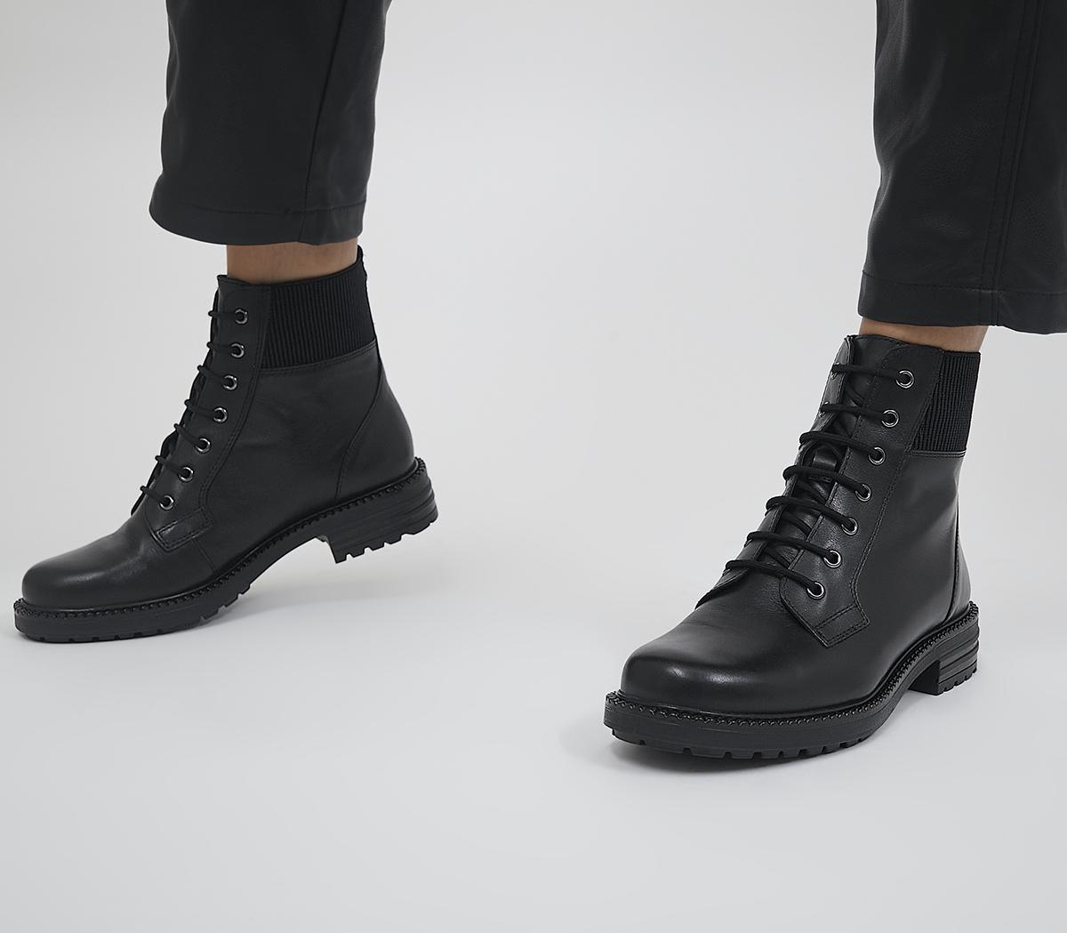 OfficeAoife Elasticated Cuff Lace Up BootsBlack Leather