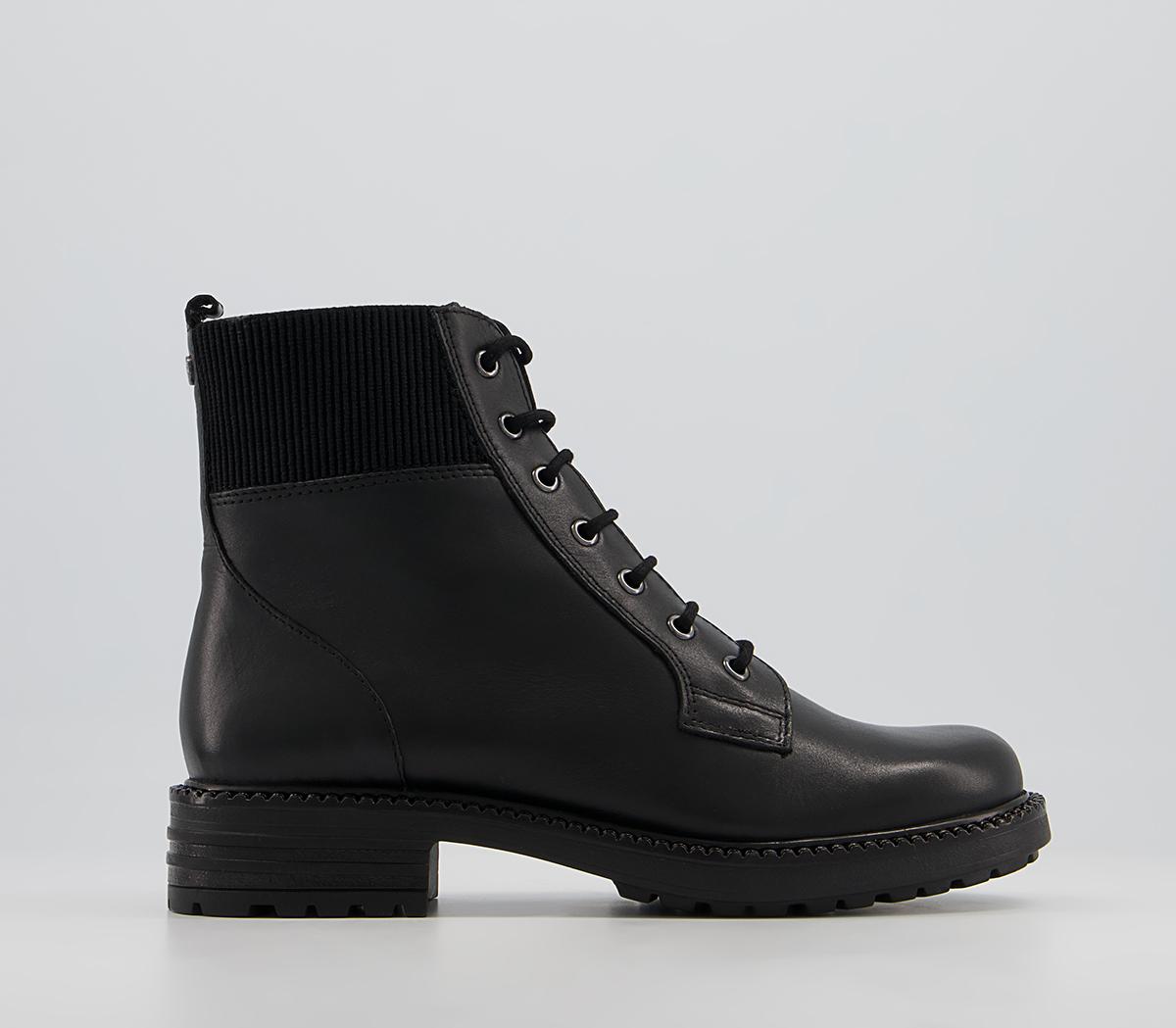 Office Aoife Elasticated Cuff Lace Up Boots Office Aoife Elasticated Cuff Lace Up Boots Black Leather