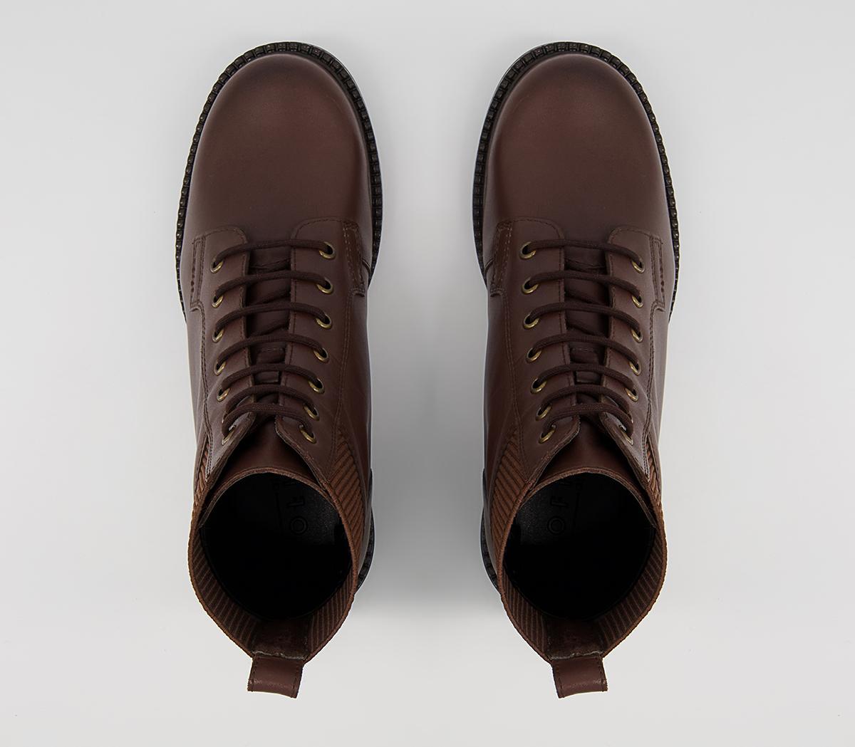 Office Aoife Elasticated Cuff Lace Up Boots Office Aoife Elasticated Cuff Lace Up Boots Brown Leather