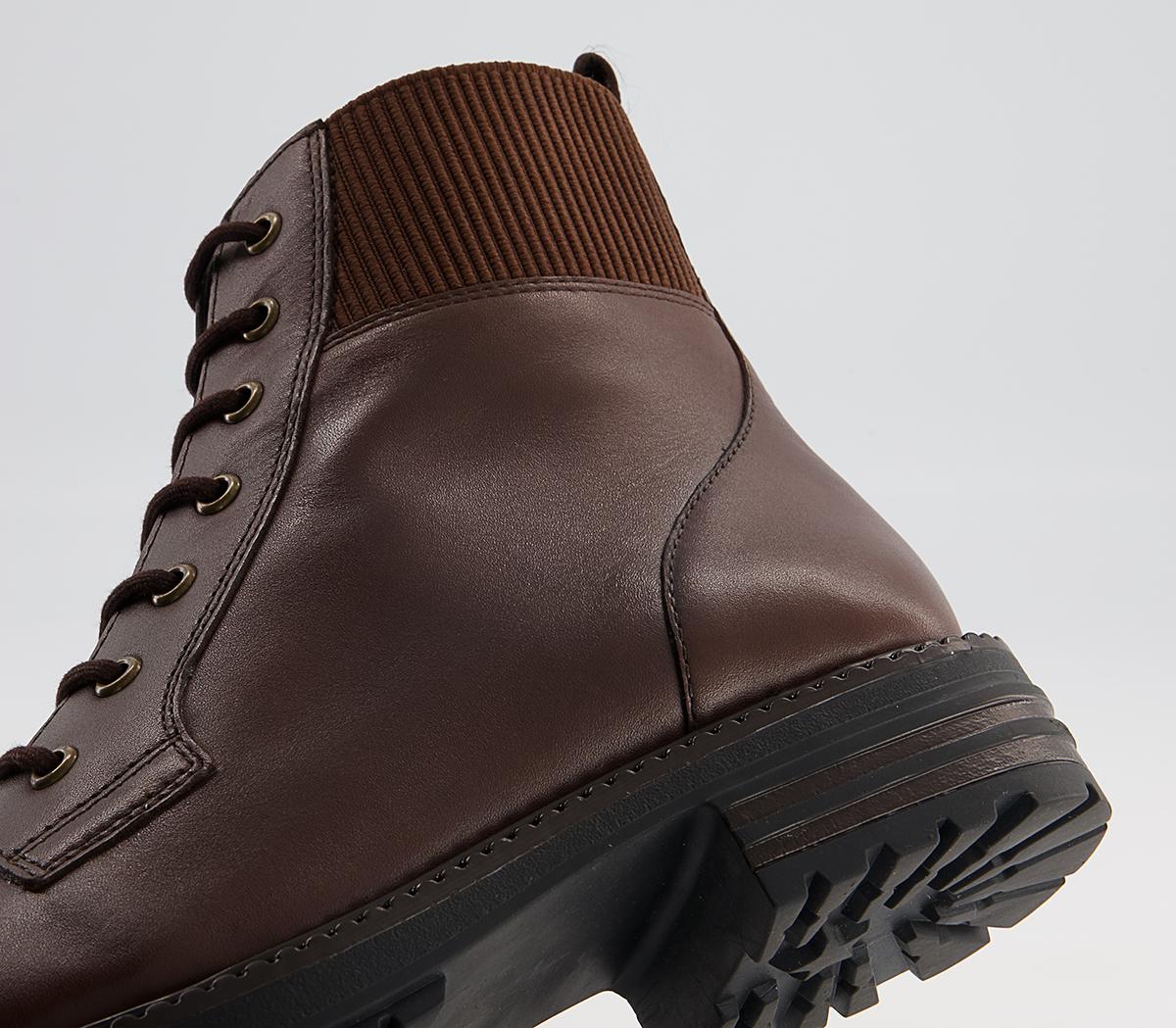 Office Aoife Elasticated Cuff Lace Up Boots Office Aoife Elasticated Cuff Lace Up Boots Brown Leather