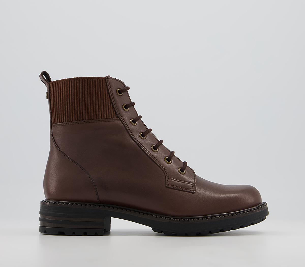 Office Aoife Elasticated Cuff Lace Up Boots Office Aoife Elasticated Cuff Lace Up Boots Brown Leather
