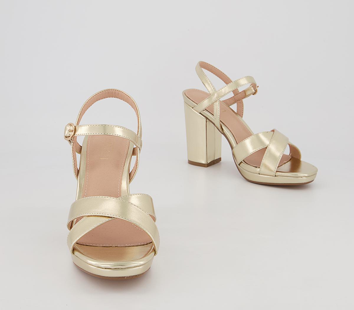 Office Hackham Platform Two Part Block Heeled Sandals Office Hackham Platform Two Part Block Heeled Sandals Gold