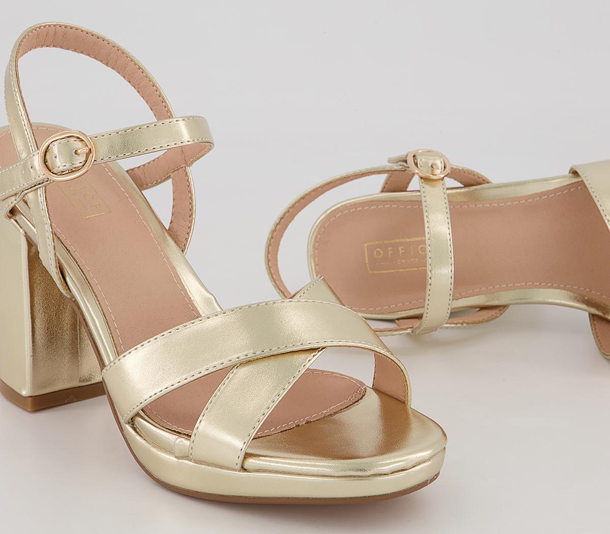 Office Hackham Platform Two Part Block Heeled Sandals Office Hackham Platform Two Part Block Heeled Sandals Gold