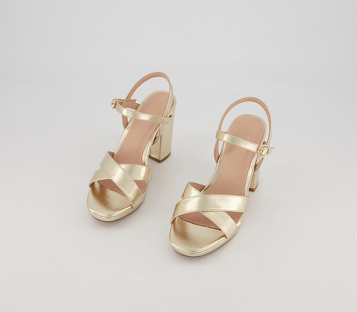 Office Hackham Platform Two Part Block Heeled Sandals Office Hackham Platform Two Part Block Heeled Sandals Gold
