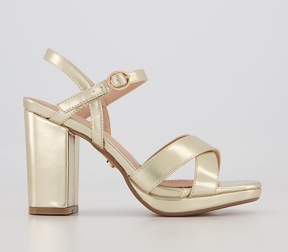 Office Hackham Platform Two Part Block Heeled Sandals Office Hackham Platform Two Part Block Heeled Sandals Gold