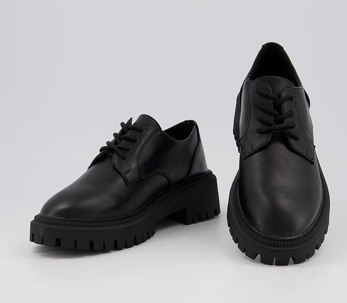 Office Functionally Chunky Lace Up Flats Office Functionally Chunky Lace Up Flats Black
