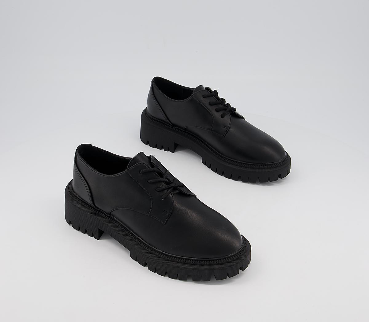Office Functionally Chunky Lace Up Flats Office Functionally Chunky Lace Up Flats Black