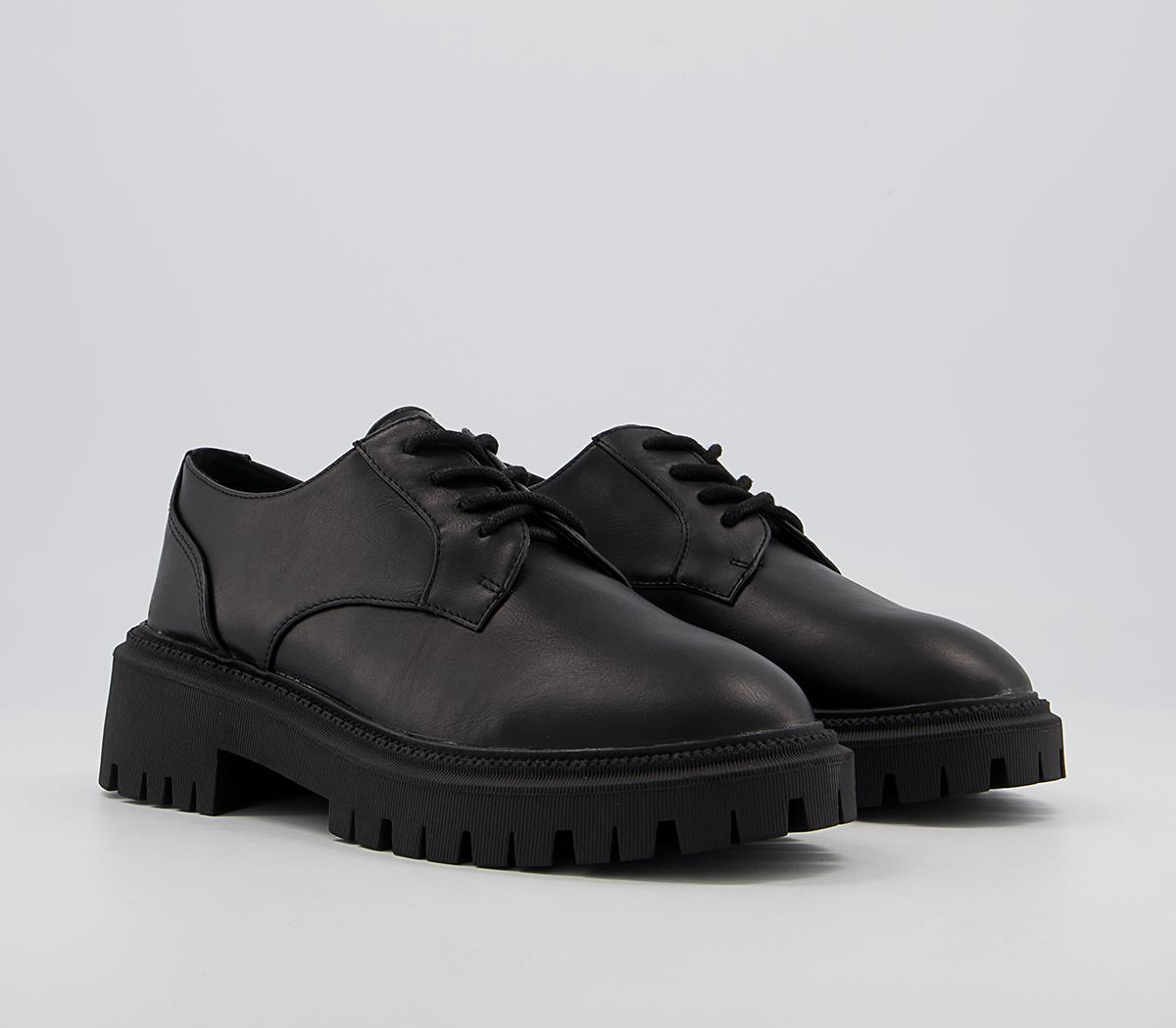 Office Functionally Chunky Lace Up Flats Office Functionally Chunky Lace Up Flats Black