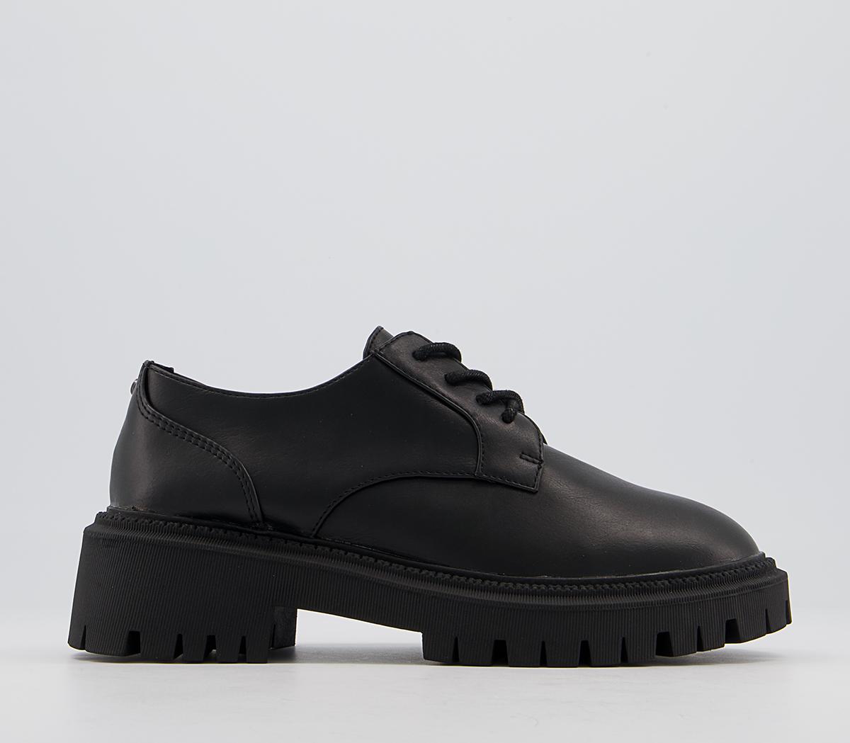 Office Functionally Chunky Lace Up Flats Office Functionally Chunky Lace Up Flats Black