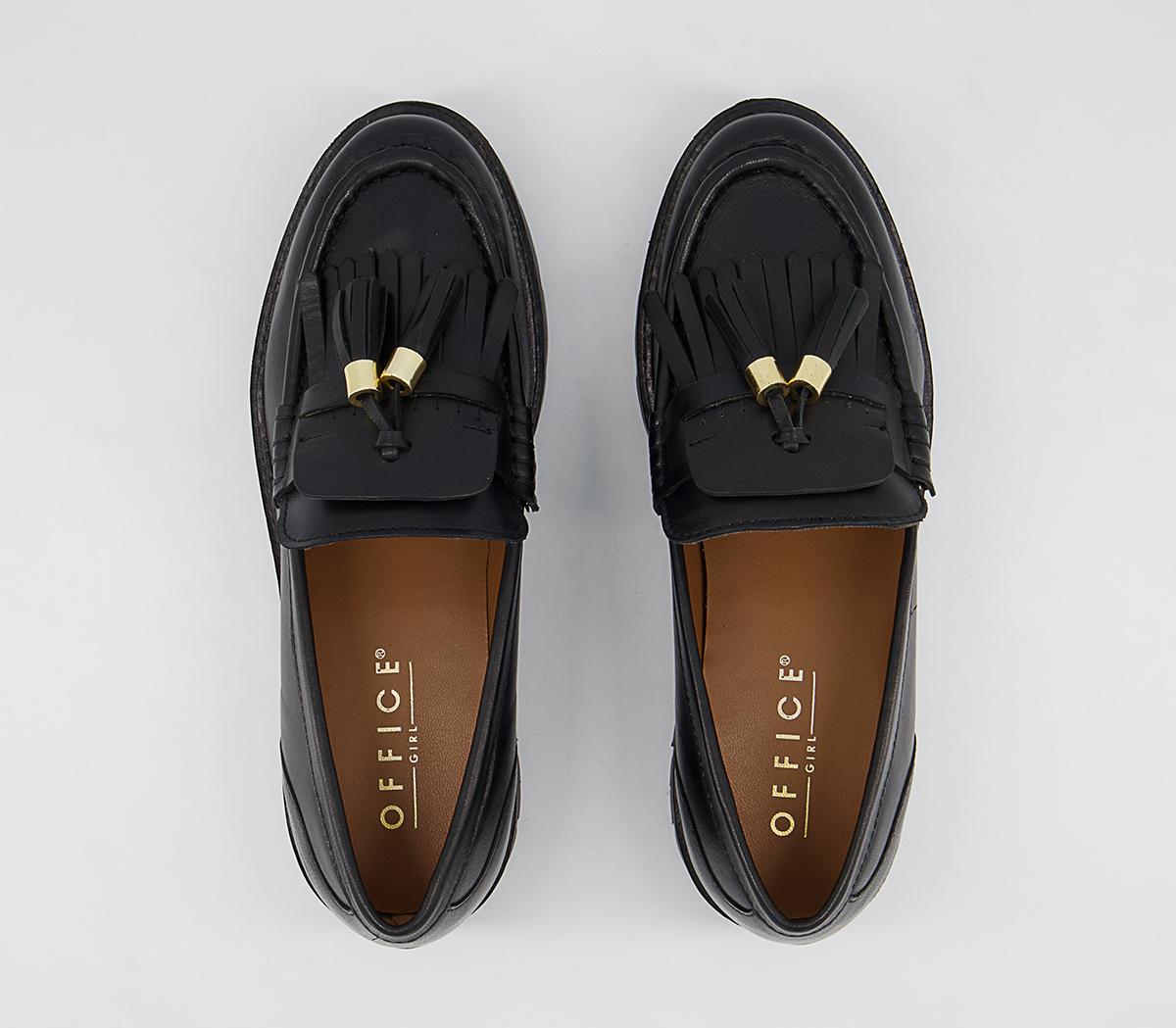Office Following Fringe Tassel Loafers Office Following Fringe Tassel Loafers Black Leather