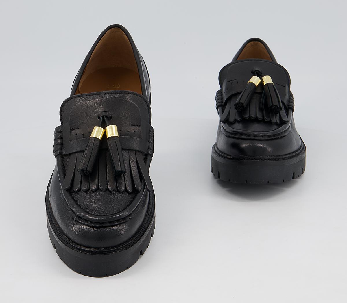 Office Following Fringe Tassel Loafers Office Following Fringe Tassel Loafers Black Leather