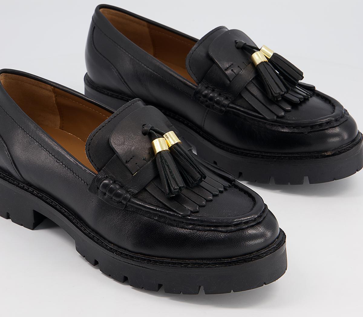 Office Following Fringe Tassel Loafers Office Following Fringe Tassel Loafers Black Leather