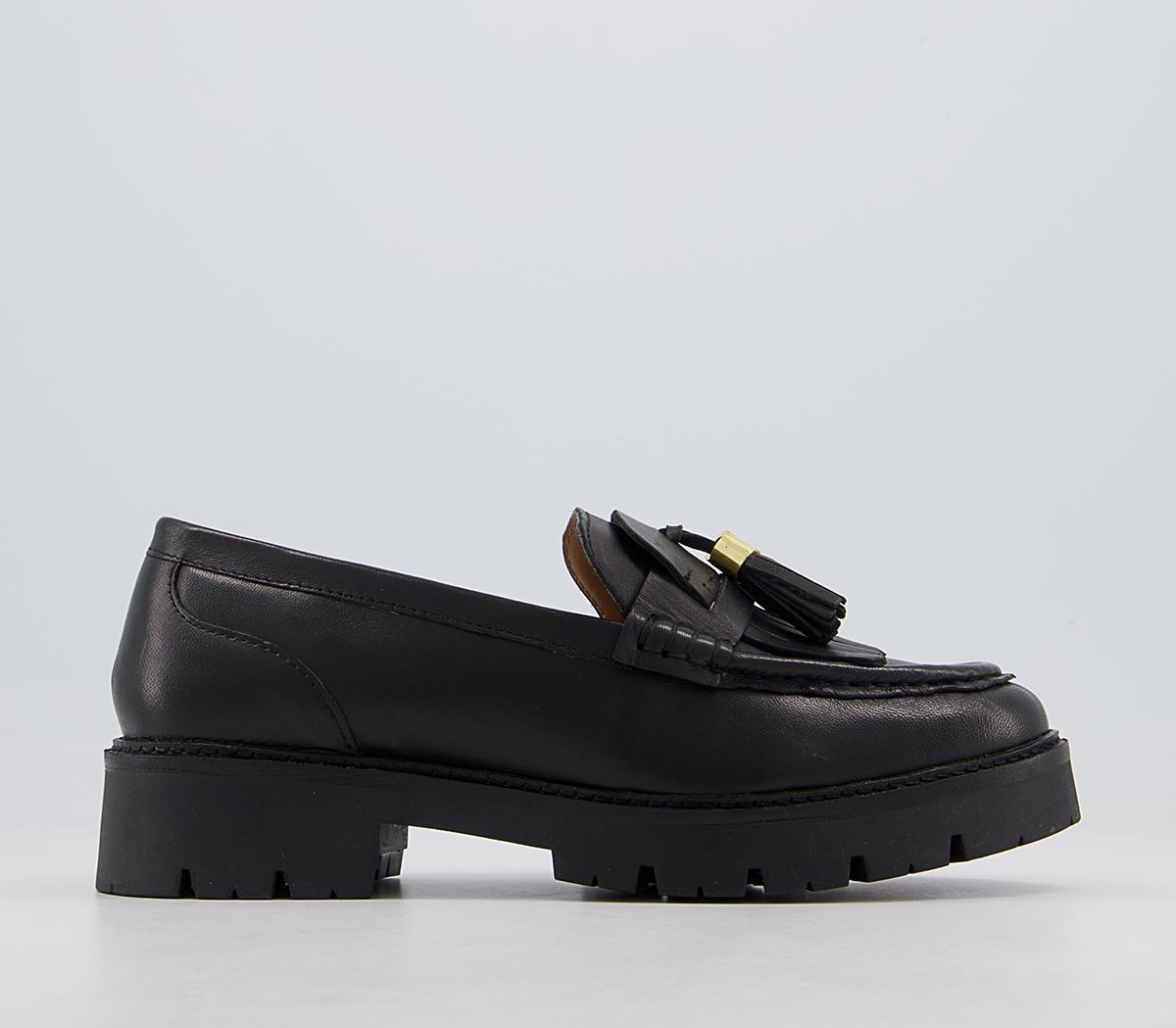 Office Following Fringe Tassel Loafers Office Following Fringe Tassel Loafers Black Leather