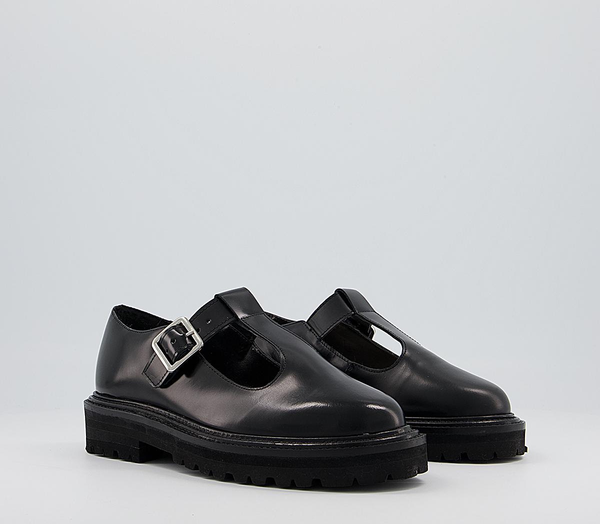 black chunky t bar shoes