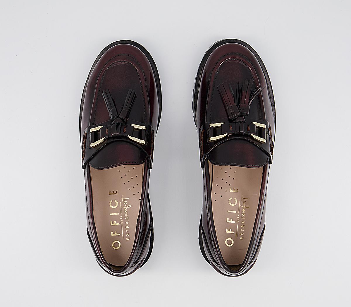 Office Fawn Chunky Tassel Loafers Office Fawn Chunky Tassel Loafers Dark Burgundy Box Leather