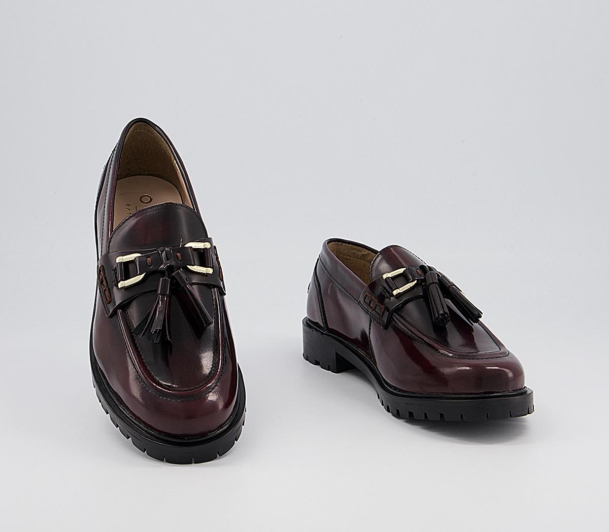 Office Fawn Chunky Tassel Loafers Office Fawn Chunky Tassel Loafers Dark Burgundy Box Leather