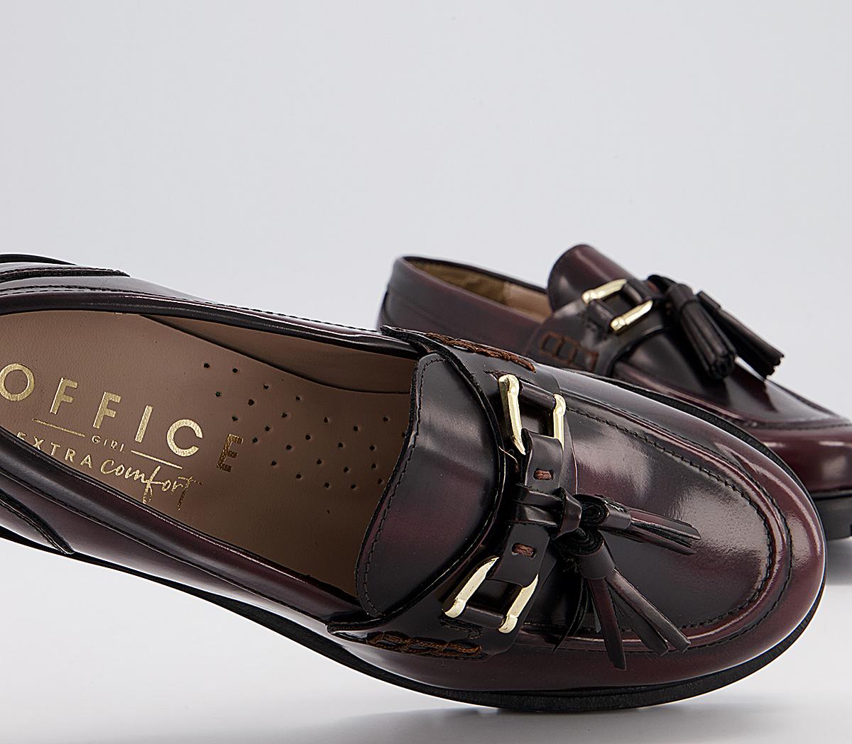 Office Fawn Chunky Tassel Loafers Office Fawn Chunky Tassel Loafers Dark Burgundy Box Leather