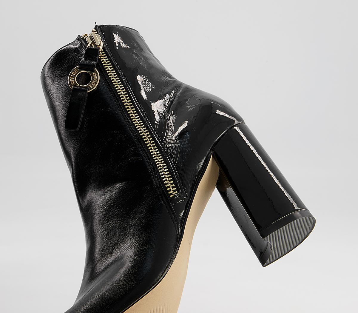 Office Amy High Branded Block Point Boots Office Amy High Branded Block Point Boots Black Patent