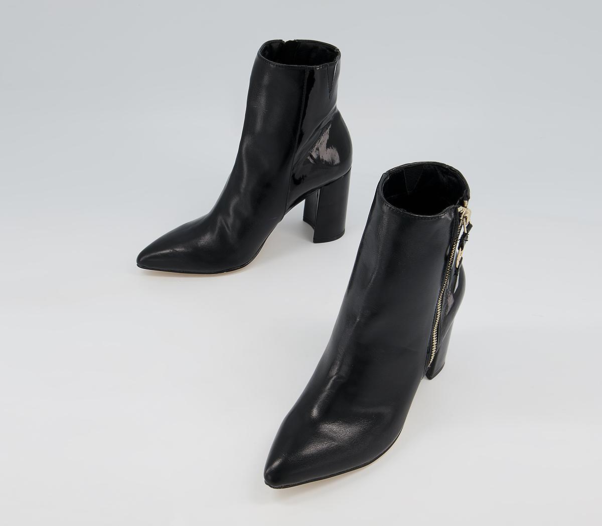 Office Amy High Branded Block Point Boots Office Amy High Branded Block Point Boots Black Patent