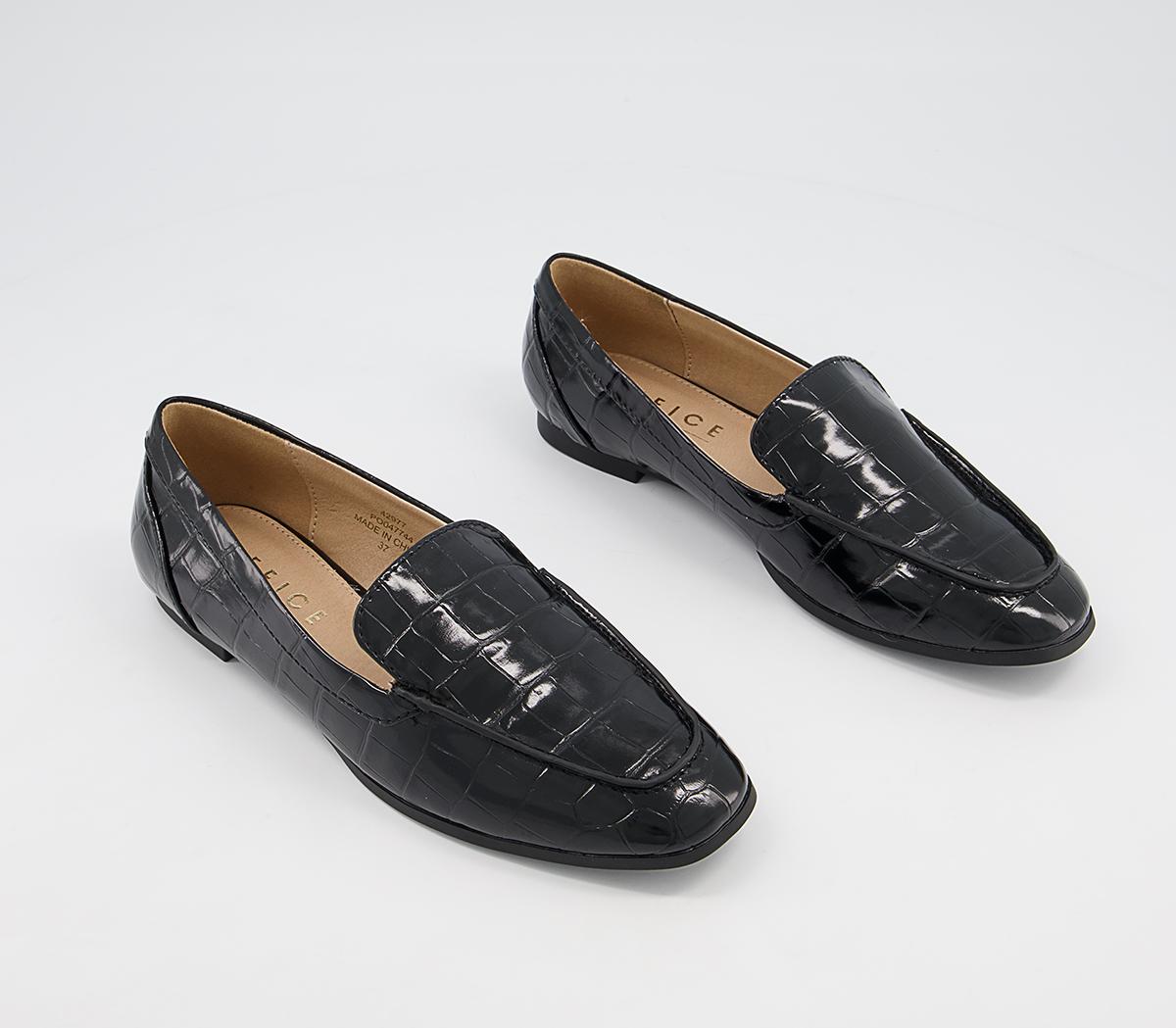 Office Fabric Soft Square Loafers Office Fabric Soft Square Loafers Black Croc