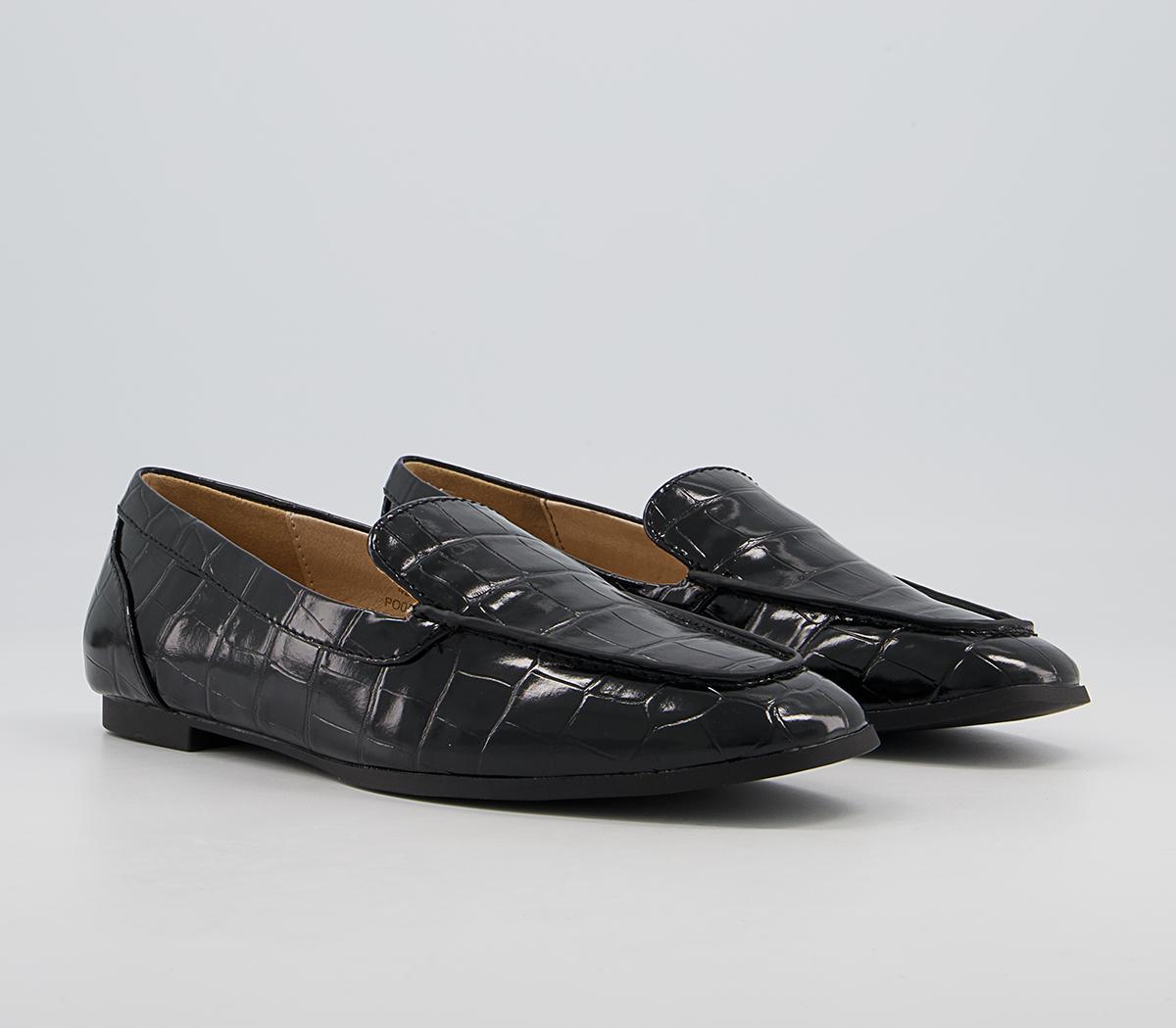 Office Fabric Soft Square Loafers Office Fabric Soft Square Loafers Black Croc