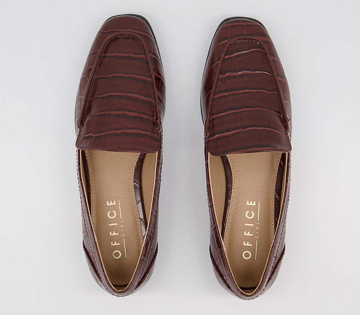 Office Fabric Soft Square Loafers Office Fabric Soft Square Loafers Brown Croc
