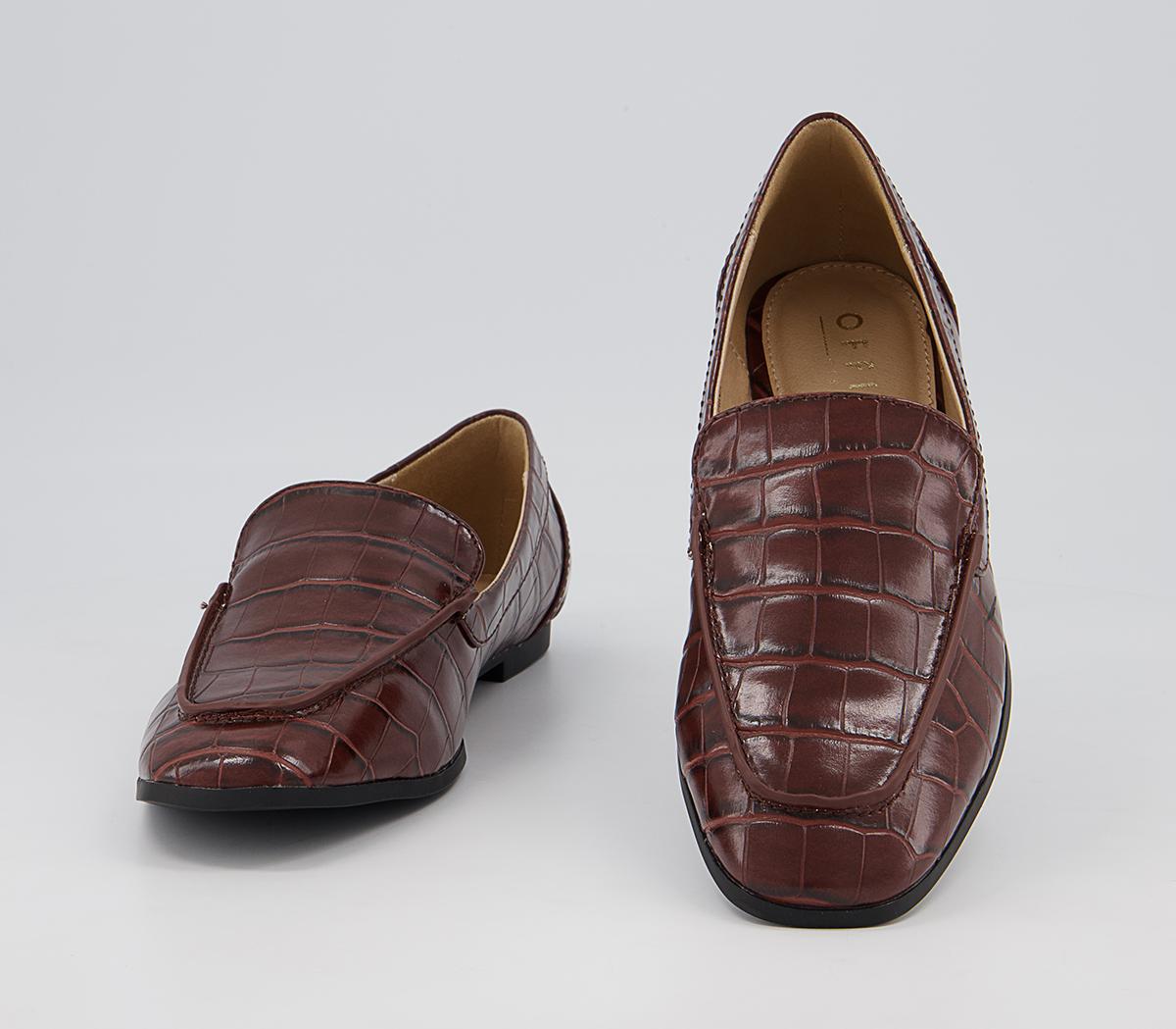 Office Fabric Soft Square Loafers Office Fabric Soft Square Loafers Brown Croc
