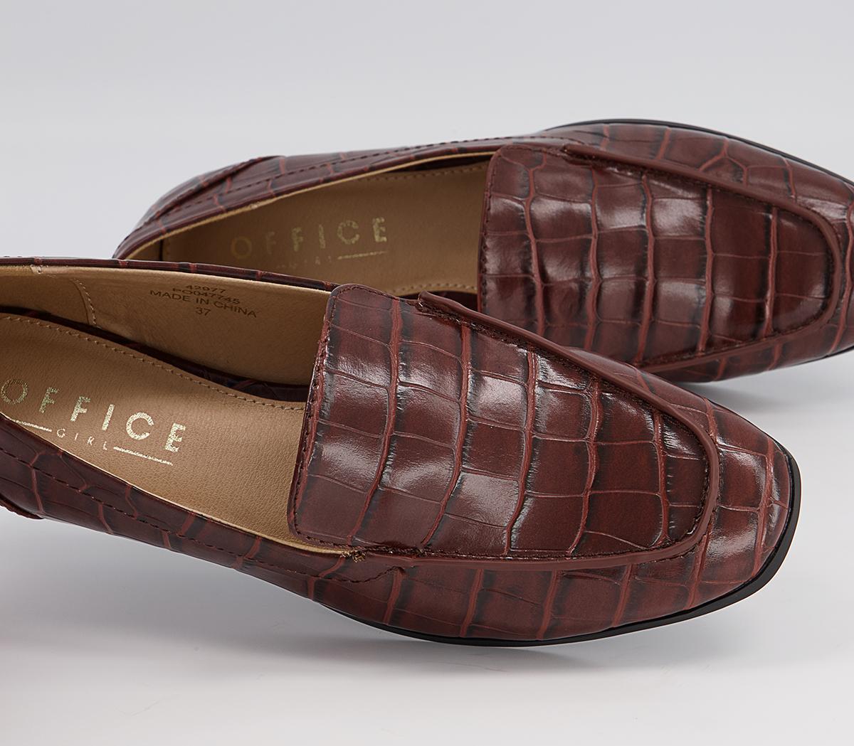 Office Fabric Soft Square Loafers Office Fabric Soft Square Loafers Brown Croc