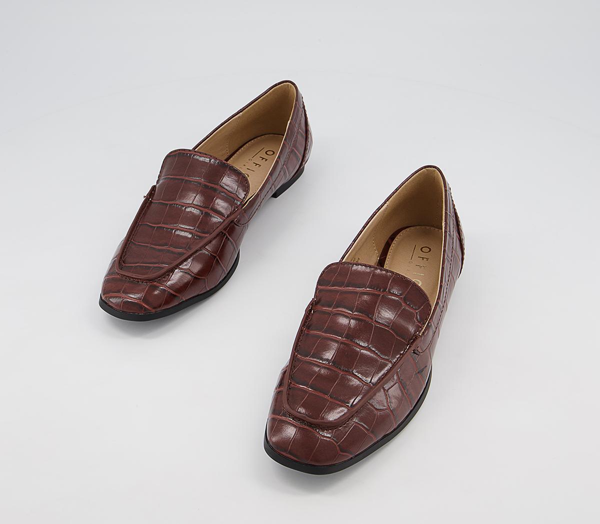 OFFICE Fabric Soft Square Loafers Brown Croc - Flat Shoes for Women
