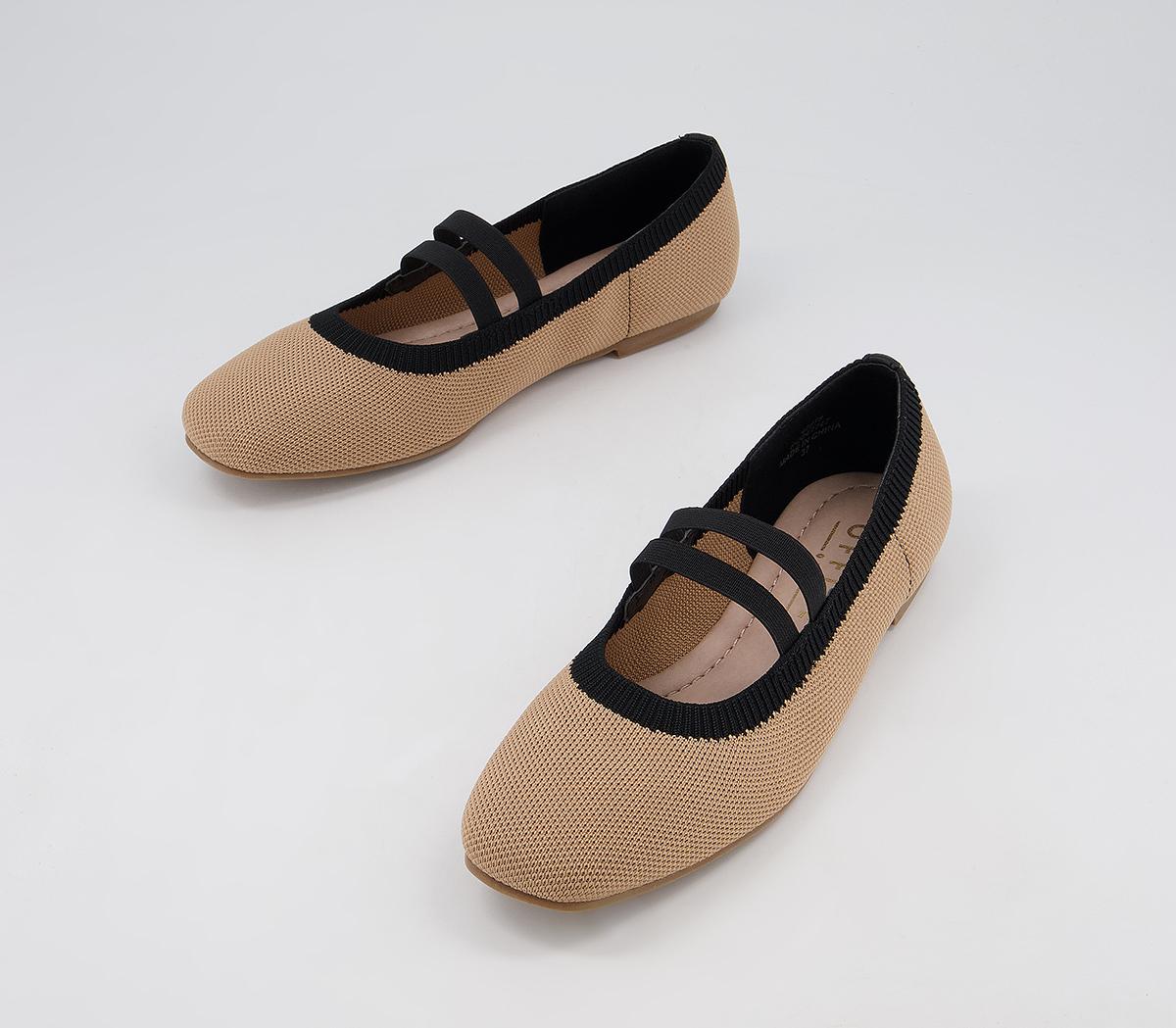 OFFICE Factful Knitted Mary Jane Ballet Flats Natural Black Knit Mix ...